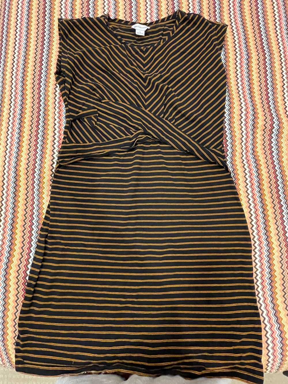 Liz Claiborne Black and Mustard Striped Midi Dress